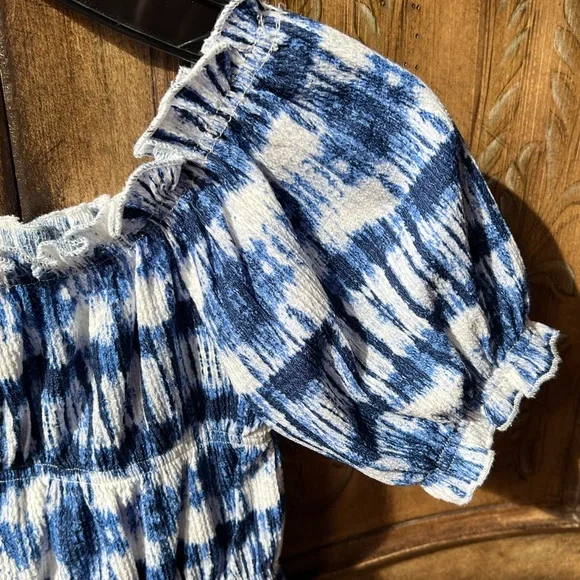 Zara Girls NWOT Blue Tie-Dye Cropped Puff Sleeve Top Sz 10/12–13/14 - Picture 5 of 15